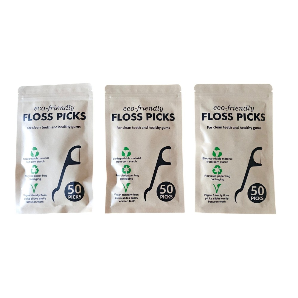 Eco Friendly Floss Picks 150 Count‎ Biodegradable Corn Starch Vegan